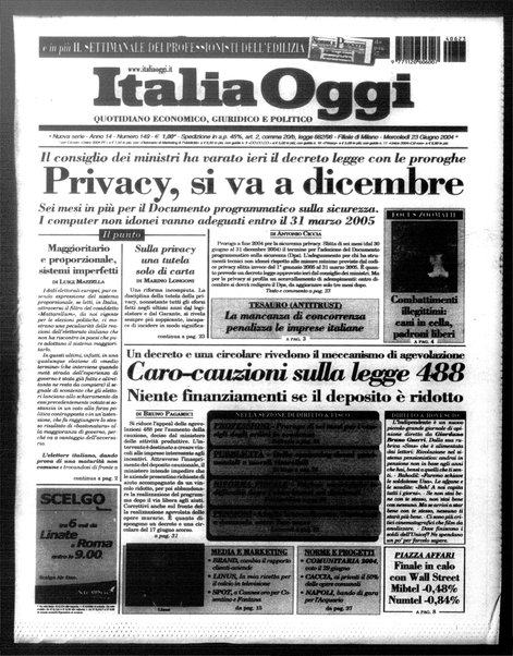 Italia oggi : quotidiano di economia finanza e politica